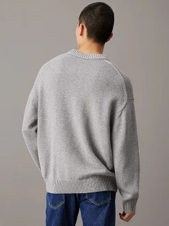 Calvin Klein Jeans Neulepuserot|Kaikki Neuleet>Miesten Neulepusero, COTTON WOOL CREW NECK SWEATER Vaaleanharmaa
