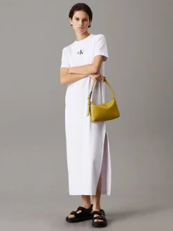 Calvin Klein Jeans Mekot|Kaikki Mekot Ja Hameet>naisten mekko, K-MONOLOGO LONG RIB TEE DRESS