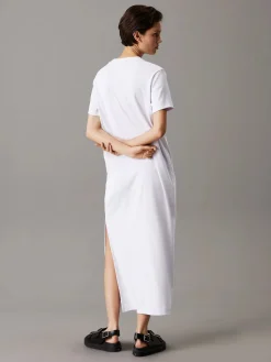 Calvin Klein Jeans Mekot|Kaikki Mekot Ja Hameet>naisten mekko, K-MONOLOGO LONG RIB TEE DRESS