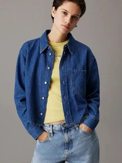 Calvin Klein Jeans Paitapuserot|Kaikki Paidat>naisten farkkupaita, CROPPED DAD DENIM SHIRT Indigo