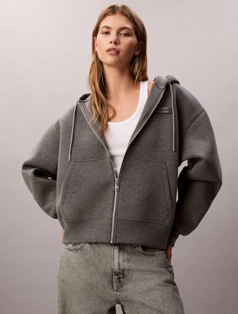 Calvin Klein Jeans Hupparit|Kaikki Paidat>naisten huppari, LS SCUBA HOODIE Vaaleanharmaa