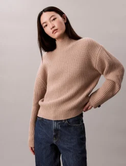 Calvin Klein Jeans Kaikki Paidat|Neulepuserot>naisten neulepusero, CHUNKY WOOL BLEND T NECK SWEATER