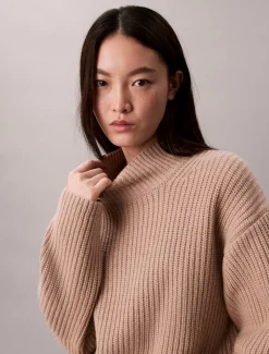 Calvin Klein Jeans Kaikki Paidat|Neulepuserot>naisten neulepusero, CHUNKY WOOL BLEND T NECK SWEATER