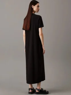 Calvin Klein Jeans Mekot|Kaikki Mekot Ja Hameet>naisten mekko, K-MONOLOGO LONG RIB TEE DRESS
