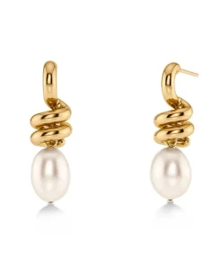 Edblad Korut|Kaikki Asusteet>korvakorut Swivel Earrings Pearl L, Gold pleated