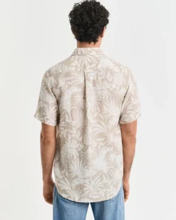 Gant Kauluspaidat|Kaikki Paidat>miesten lyhythihainen kauluspaita, REG BOTANICAL LINEN PRINT SS T-SHIRT Ruskea Kuosi