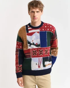 Gant Neulepuserot|Kaikki Neuleet>miesten neule, PATCHWORK C-NECK Punainen Kuosi