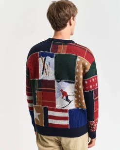 Gant Neulepuserot|Kaikki Neuleet>miesten neule, PATCHWORK C-NECK Punainen Kuosi