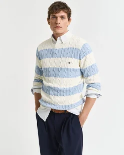 Gant Neulepuserot|Kaikki Neuleet>miesten neule, STRIPED COTTON CABLE C-NECK