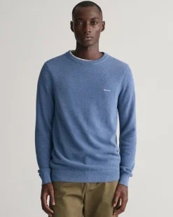 Gant Neulepuserot|Kaikki Neuleet>Miesten Neulepusero, COTTON PIQUE C-NECK Indigo