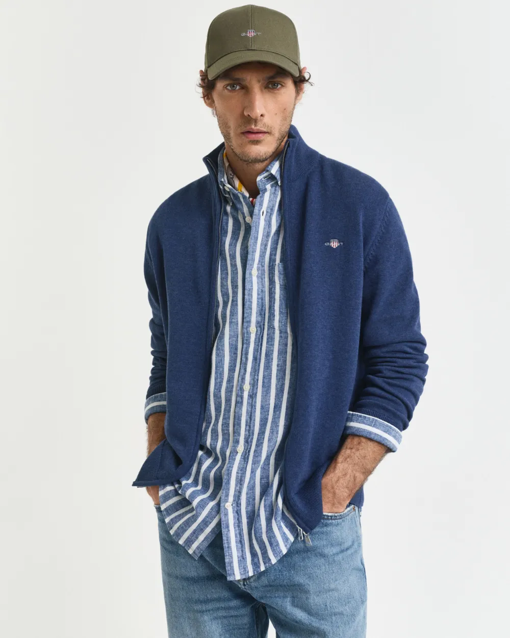 Gant Neuletakit|Kaikki Neuleet>miesten neuletakki Casual Cotton Zip Cardigan, sininen indigo