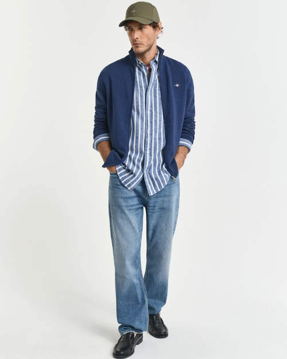 Gant Neuletakit|Kaikki Neuleet>miesten neuletakki Casual Cotton Zip Cardigan, sininen indigo