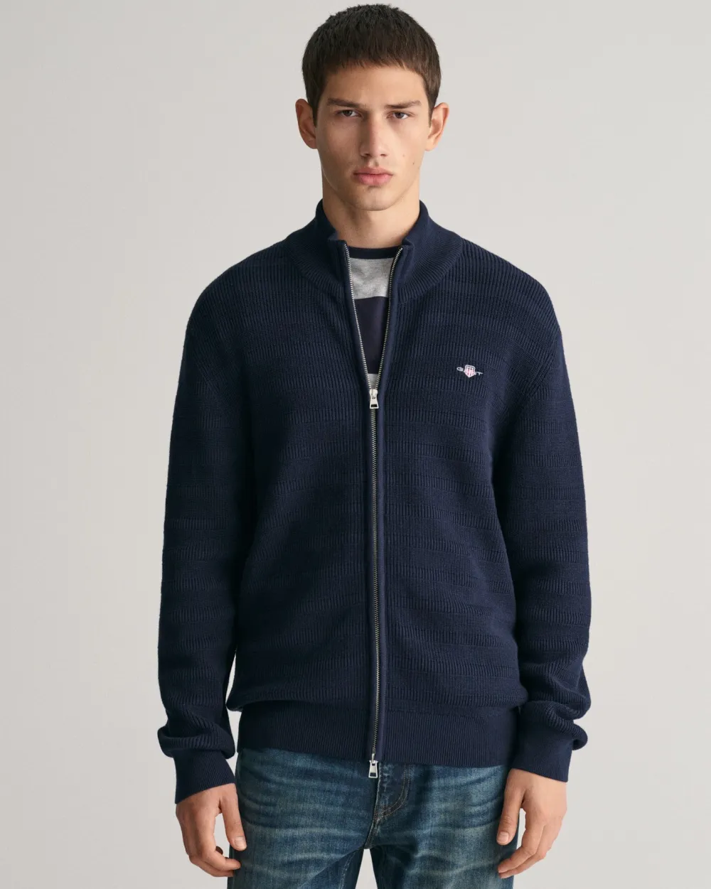Gant Neuletakit|Kaikki Neuleet>miesten neuletakki, STRIPE TEXTURED COTTON FULL ZIP