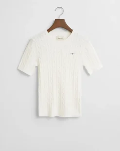 Gant Kaikki Paidat|Neulepuserot>naisten lyhythihainen neulepusero, STRETCH COTTON CABLE SS C-NECK