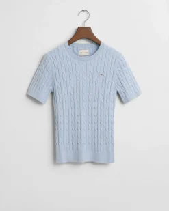 Gant Kaikki Paidat|Neulepuserot>naisten lyhythihainen neulepusero, STRETCH COTTON CABLE SS C-NECK