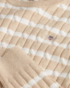 Gant Kaikki Paidat|Neulepuserot>naisten neulepusero, STRETCH COTTON CABLE STRIPE C-NECK Beige Kuosi