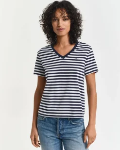 Gant T-Paidat|Kaikki Paidat>naisten t-paita, REG STRIPED SHIELD V-NECK T-SHIRT