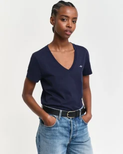 Gant T-Paidat|Kaikki Paidat>naisten t-paita, REG SHIELD SS V-NECK T-SHIRT