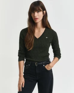 Gant Kaikki Paidat|Neulepuserot>neule, STRETCH COTTON CABLE V-NECK