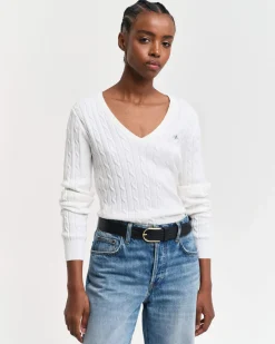 Gant Kaikki Paidat|Neulepuserot>neule, STRETCH COTTON CABLE V-NECK