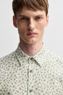 Hugo Boss Kauluspaidat|Kaikki Paidat>miesten lyhythihainen kauluspaita,ROAN STRECH COTTON LINEN Vihreä Kuosi