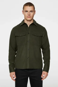 J.Lindeberg Paitatakit|Kaikki Paidat>Miesten Paitatakki, FLAT WOOL OVERSHIRT Armeijanvihreä