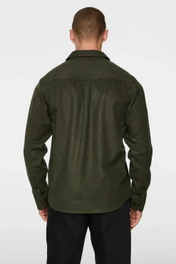 J.Lindeberg Paitatakit|Kaikki Paidat>Miesten Paitatakki, FLAT WOOL OVERSHIRT Armeijanvihreä