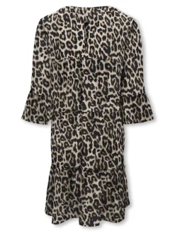 Kids Only Mekot|Kaikki Mekot, Hameet Ja Jumpsuitit>lasten mekko, KOGGLOW LIFE ALBERTE 3/4 DRESS AOP Ruskea Kuosi