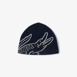 Lacoste Pipot|Kaikki Päähineet>miesten pipo, UNCUFFED CROCODILE JACQUARD WOOL BEANIE