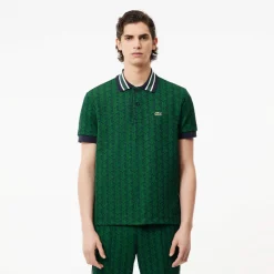 Lacoste Pikeepaidat|Kaikki Paidat>Miesten Poolopaita, CLASSIC FIT CONTRAST COLLAR MONOGRAM Vihreä Kuosi