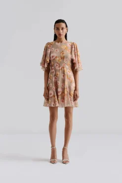 Malina Mekot|Kaikki Mekot Ja Hameet>naisten mekko, IDA SILK BLEND FRILL SLEEVE MINI DRESS