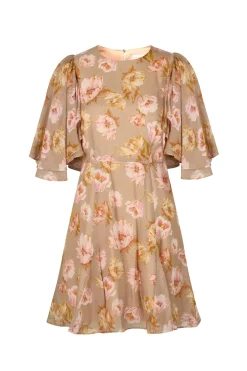 Malina Mekot|Kaikki Mekot Ja Hameet>naisten mekko, IDA SILK BLEND FRILL SLEEVE MINI DRESS