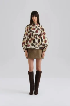 Malina Puserot|Kaikki Paidat>naisten pusero, PERNILLA HOGH NECK BALLOON SLEEVE BLOUSE