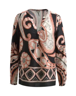 Milano Italy Puserot|Kaikki Paidat>Naisten Pusero, V-NECK BLOUSE BLACK PRINT