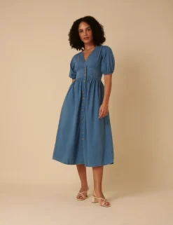 Nobody´s Child Mekot|Kaikki Mekot Ja Hameet>naisten mekko, DENIM SS STARLIGHT MIDI DRESS PLAIN Indigo