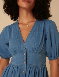 Nobody´s Child Mekot|Kaikki Mekot Ja Hameet>naisten mekko, DENIM SS STARLIGHT MIDI DRESS PLAIN Indigo