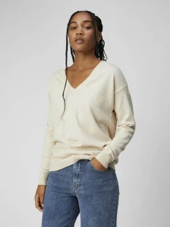 Object Neulepuserot|Kaikki Neuleet>Naisten Neule, OBJTHESS L/S V-NECK KNIT PULLOVER NOOS Luonnonvalkoinen