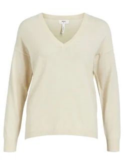 Object Neulepuserot|Kaikki Neuleet>Naisten Neule, OBJTHESS L/S V-NECK KNIT PULLOVER NOOS Luonnonvalkoinen