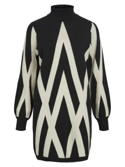 Object Neulemekot|Mekot>Naisten Neulemekko, OBJRAY L/S KNIT ROLLNECK DRESS AOP NOOS
