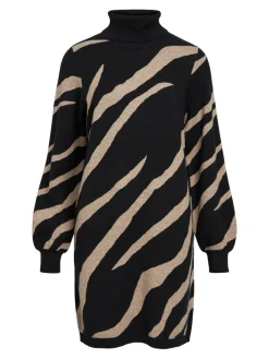 Object Neulemekot|Mekot>Naisten Neulemekko, OBJRAY L/S KNIT ROLLNECK DRESS AOP NOOS