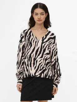 Object Puserot|Kaikki Paidat>naisten pusero, OBJJACIRA L/S V-NECK TOP Beige Kuosi