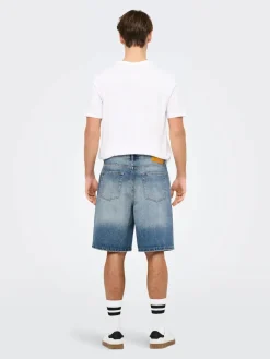 Only and Sons Shortsit|Kaikki Housut Ja Farkut>miesten farkkushortsit, FADE MID BLUE SHORTS
