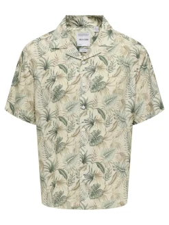 Only and Sons Kauluspaidat|Kaikki Paidat>miesten kauluspaita, WAYNE LIFE VISCOSE SHIRT Vihreä Kuosi