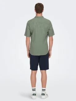 Only and Sons Kauluspaidat|Kaikki Paidat>Miesten Kauluspaita ONSCAIDEN SS SOLID LINEN Armeijanvihreä