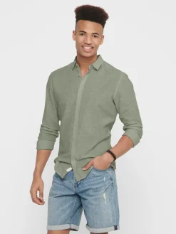 Only and Sons Kauluspaidat|Kaikki Paidat>Miesten Kauluspaita CAIDEN PELLAVA Armeijanvihreä