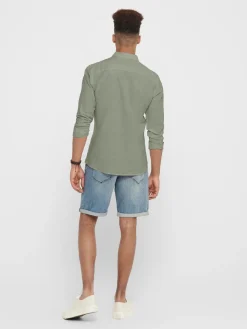 Only and Sons Kauluspaidat|Kaikki Paidat>Miesten Kauluspaita CAIDEN PELLAVA Armeijanvihreä