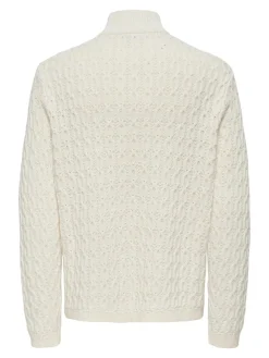 Only and Sons Neulepuserot|Kaikki Neuleet>miesten neulepusero LEONARD LIFE REG HALF ZIP CABLE COTTON, Antique White