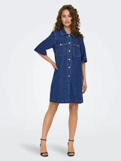 Only Mekot|Kaikki Mekot Ja Hameet>mekko ONLBELLE S/S Button Dress DNM, sininen