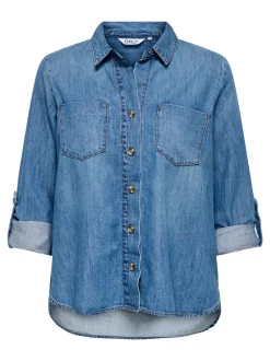 Only Paitapuserot|Kaikki Paidat>naisten farkkupaita, ASMIN SHIRT L/S DNM AKM Sininen, Indigo