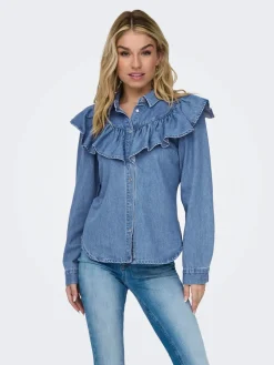 Only Paitapuserot|Kaikki Paidat>Naisten Farkkupaita, ONLINDIGO LS FRILL DNM SHIRT QYT NOOS Indigo